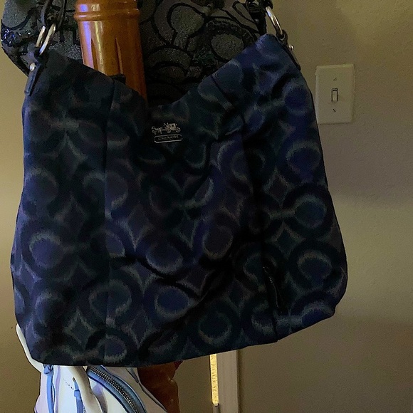 Coach Dark Blue Patterned Shoulder Bag - Picture 1 of 7